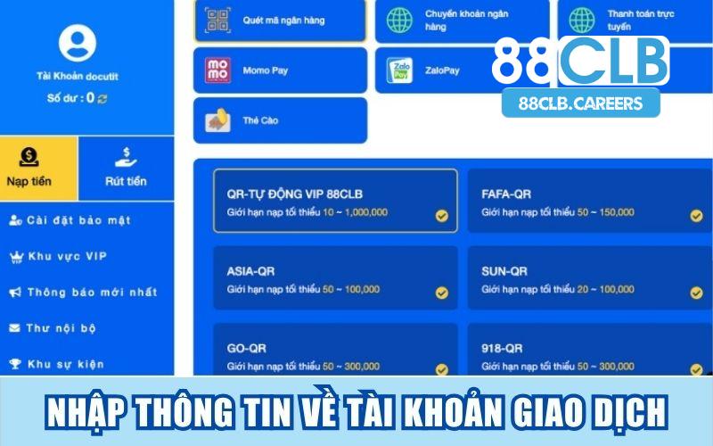 Nhập thông tin về tài khoản giao dịch